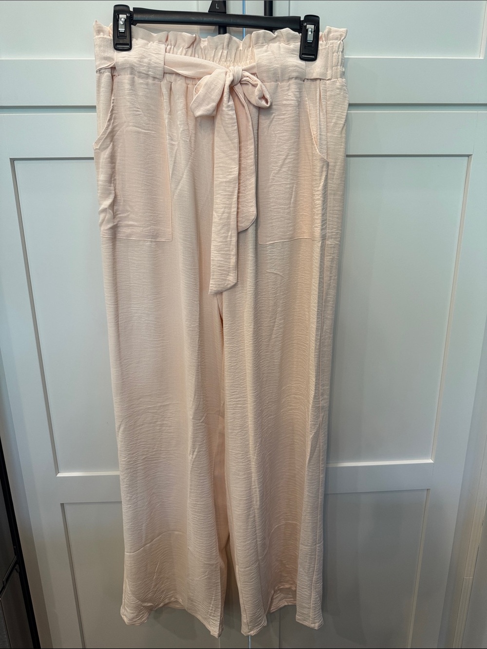 Wide Leg Tie-Waist Pants - Cream